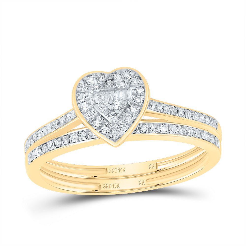 10K Yellow Gold Diamond Fashion Heart Bridal Set 1/3 Cttw - Splendid Jewellery