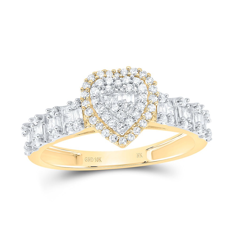 10K Yellow Gold Diamond Fashion Heart Women's Ring 1/2 Cttw - Splendid Jewellery