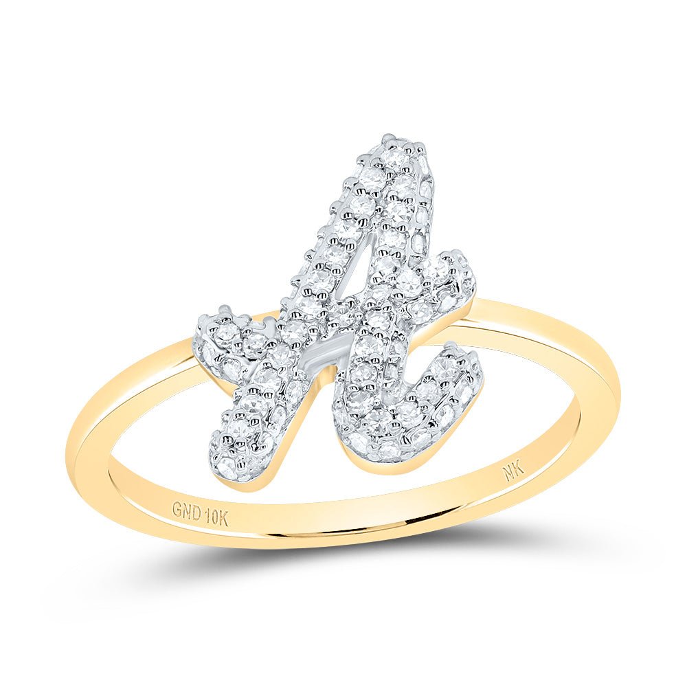 10K Yellow Gold Diamond Fashion Initial "A" Ring 1/4 Cttw - Splendid Jewellery