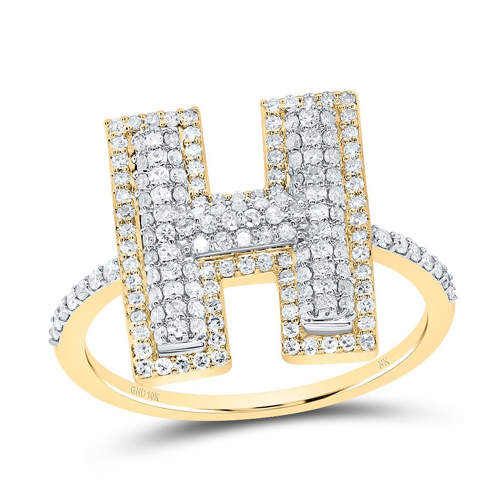 10K Yellow Gold Diamond Fashion Initial "H" Women's Ring 1/2 Cttw - Splendid Jewellery