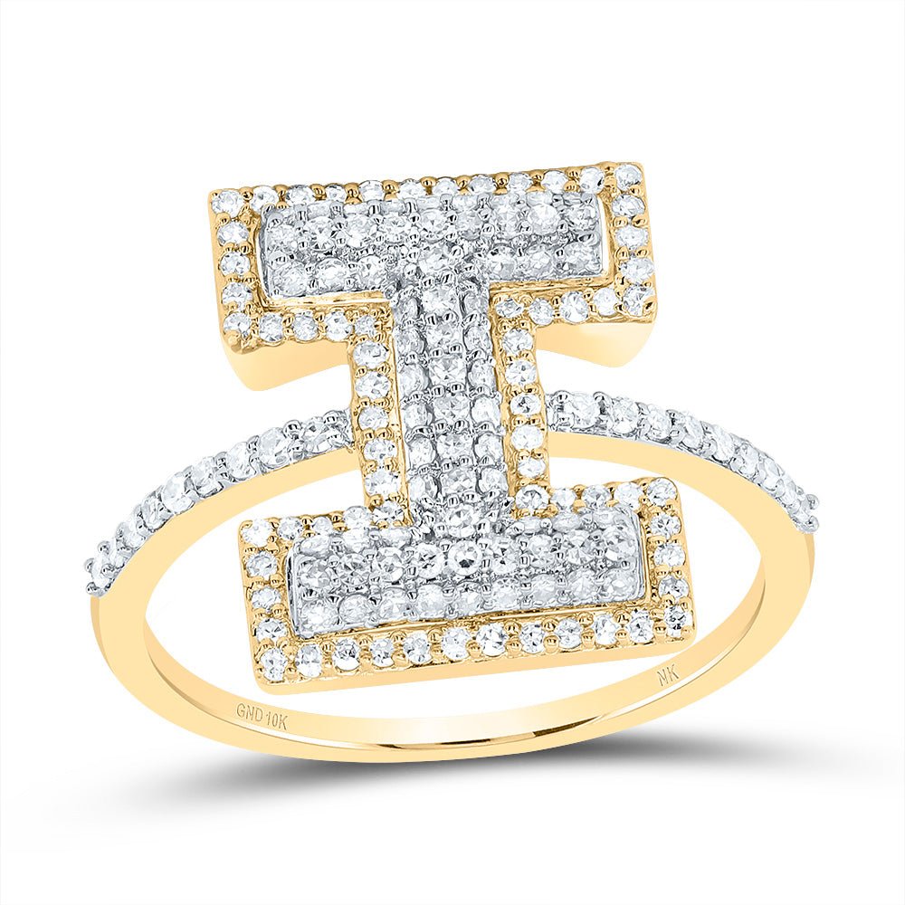 10K Yellow Gold Diamond Fashion Initial "I" Women's Ring 1/2 Cttw - Splendid Jewellery