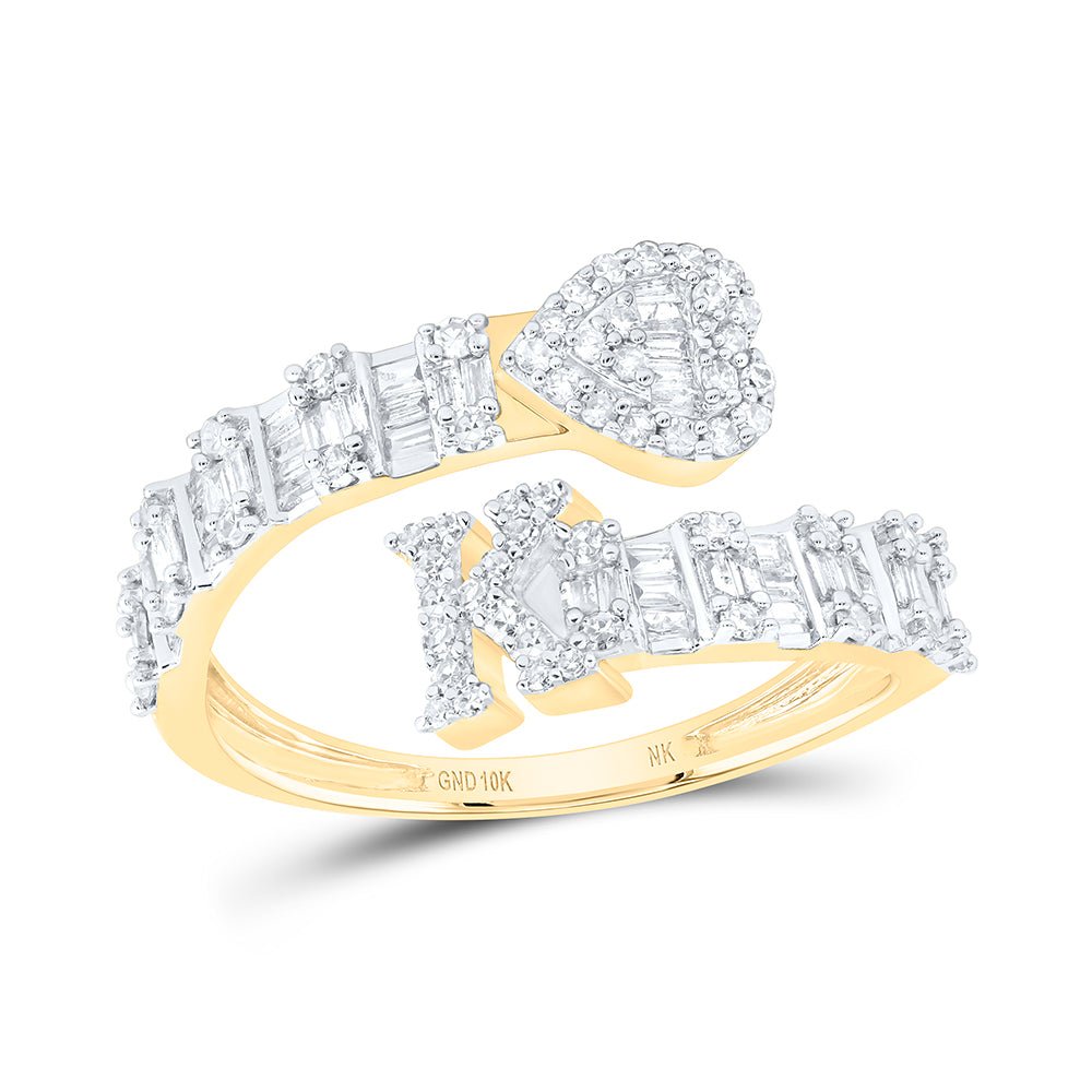 10K Yellow Gold Diamond Fashion Initial "K" Women's Heart Cuff Ring 5/8 Cttw - Splendid Jewellery