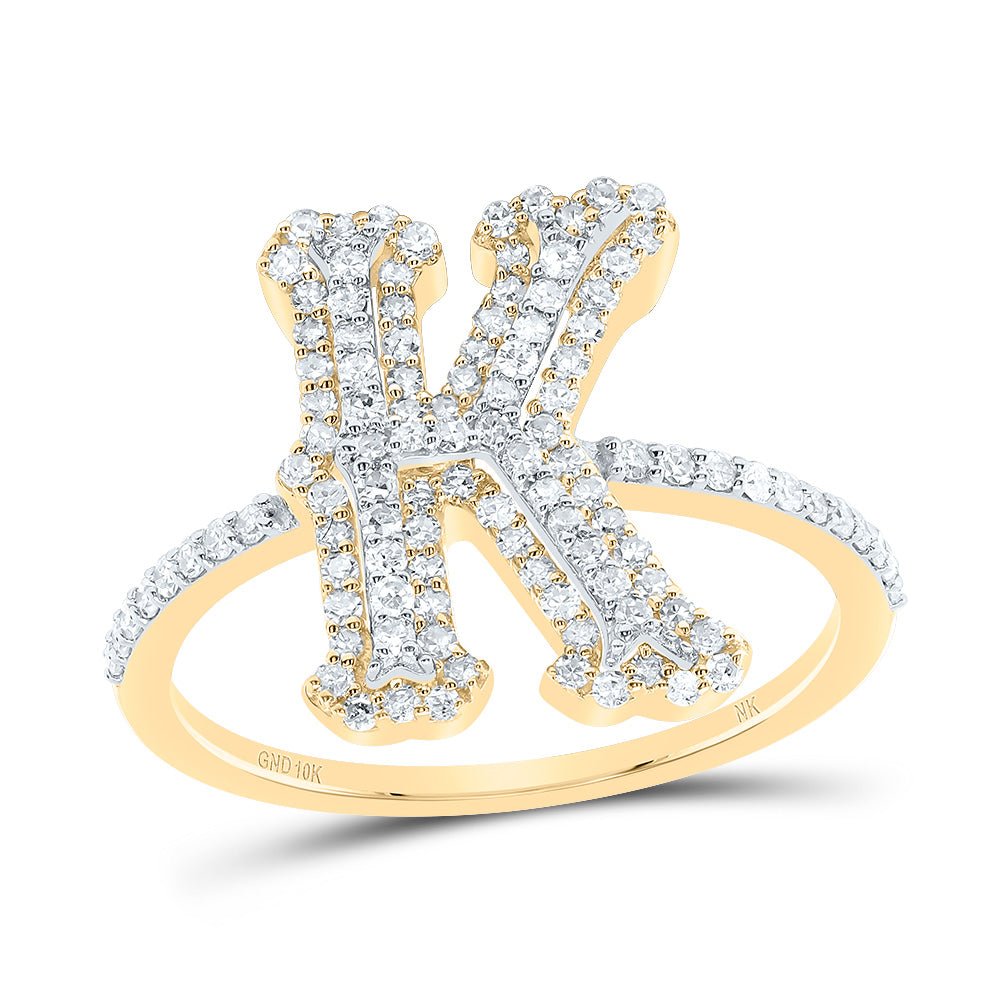 10K Yellow Gold Diamond Fashion Initial "K" Women's Ring 1/2 Cttw - Splendid Jewellery