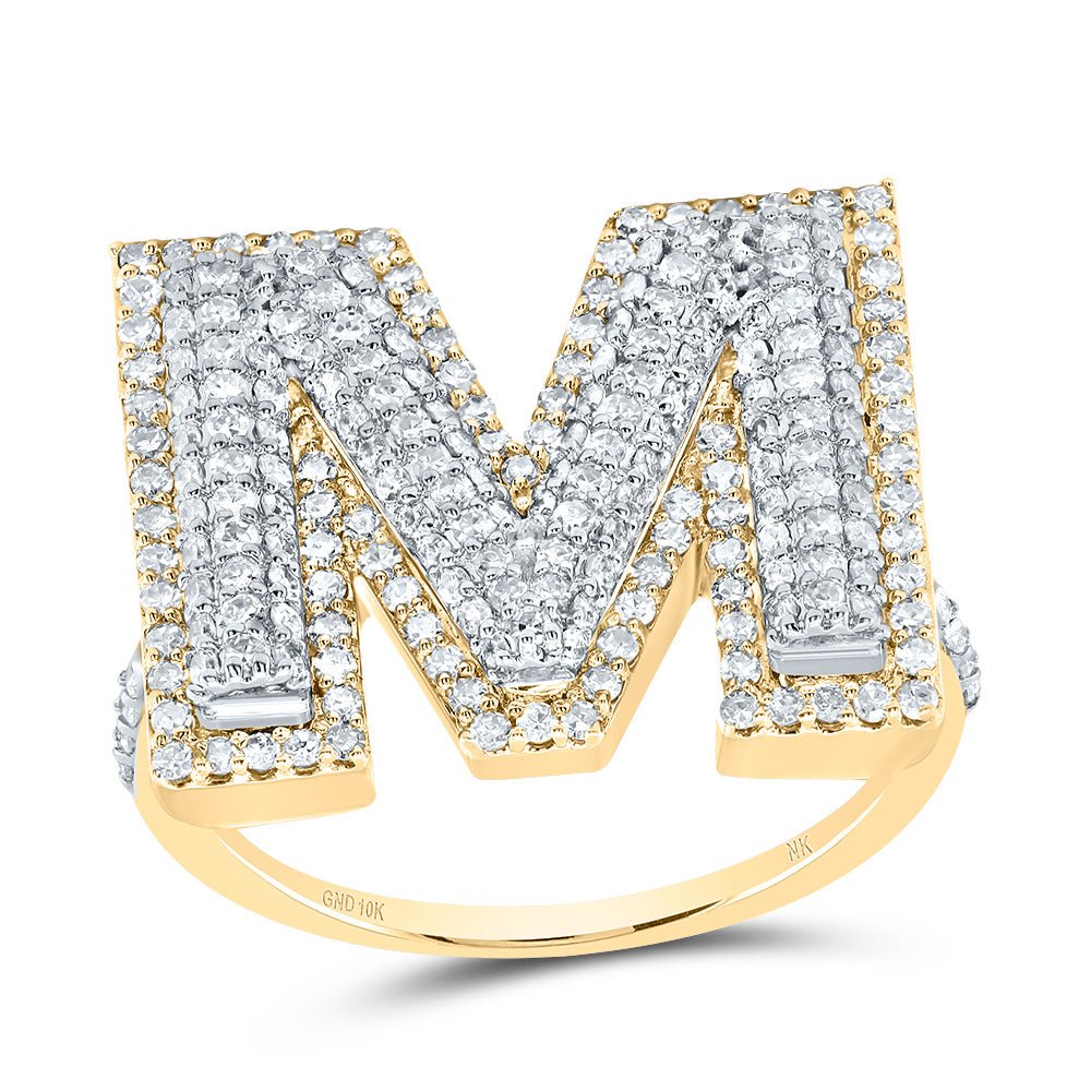 10K Yellow Gold Diamond Fashion Initial "M" Women's Ring 7/8 Cttw - Splendid Jewellery