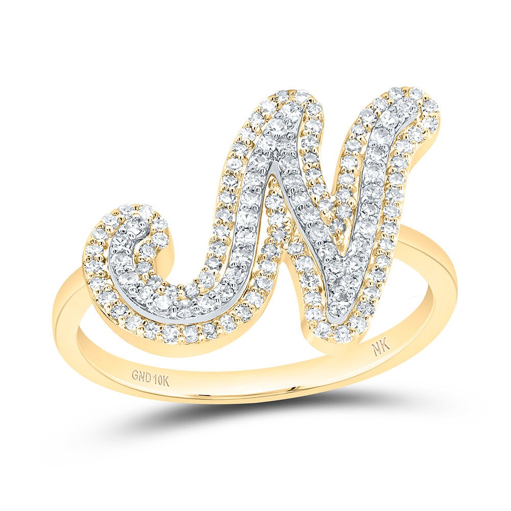 10K Yellow Gold Diamond Fashion Initial "N" Women's Ring 3/8 Cttw - Splendid Jewellery