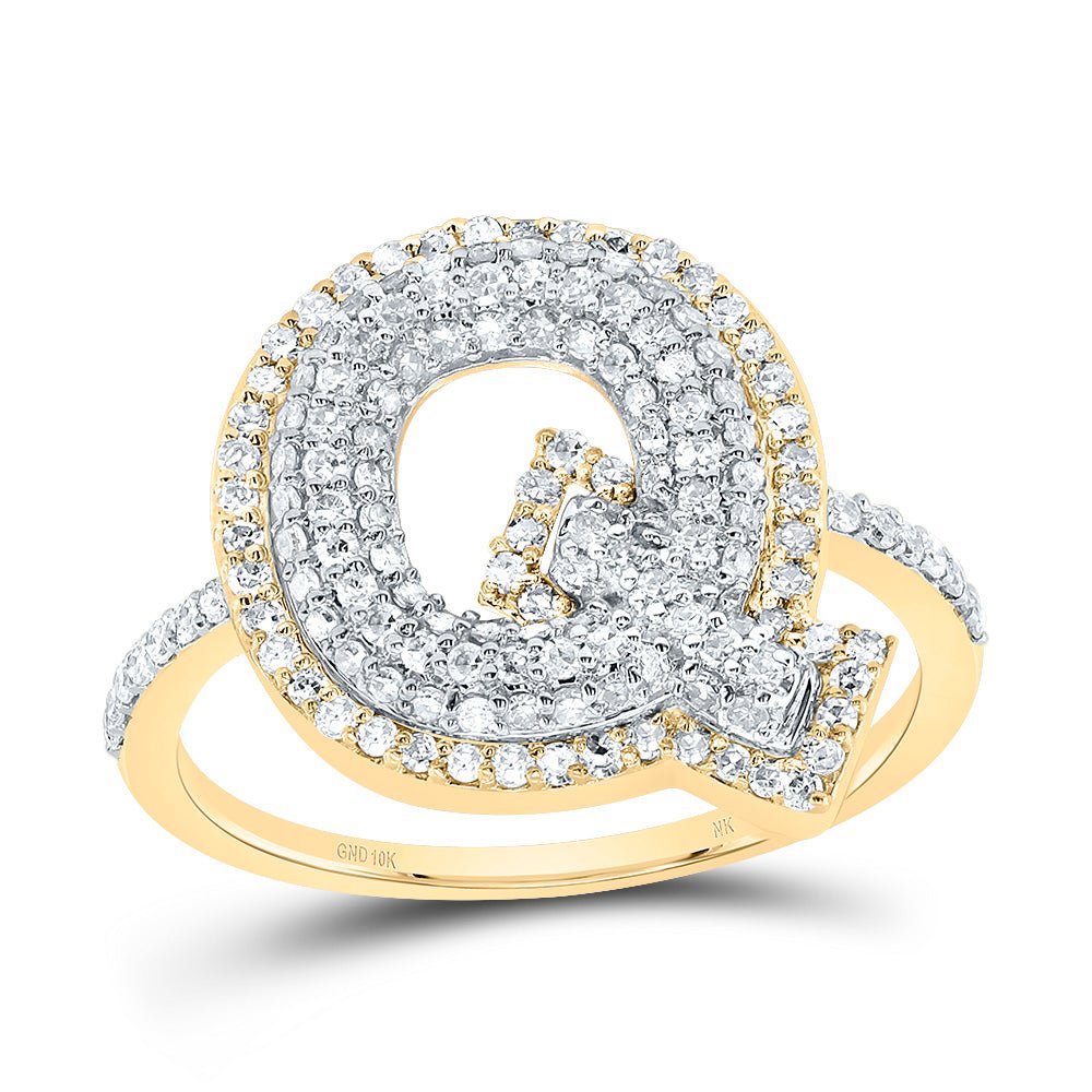 10K Yellow Gold Diamond Fashion Initial "Q" Women's Ring 5/8 Cttw - Splendid Jewellery