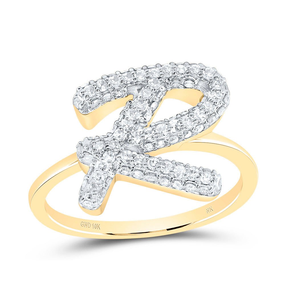 10K Yellow Gold Diamond Fashion Initial "R" Ring 1/2 Cttw - Splendid Jewellery