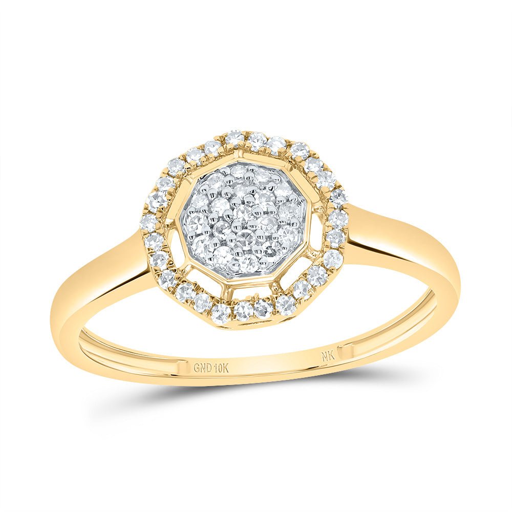 10K Yellow Gold Diamond Fashion Nonagon Ring 1/5 Cttw - Splendid Jewellery