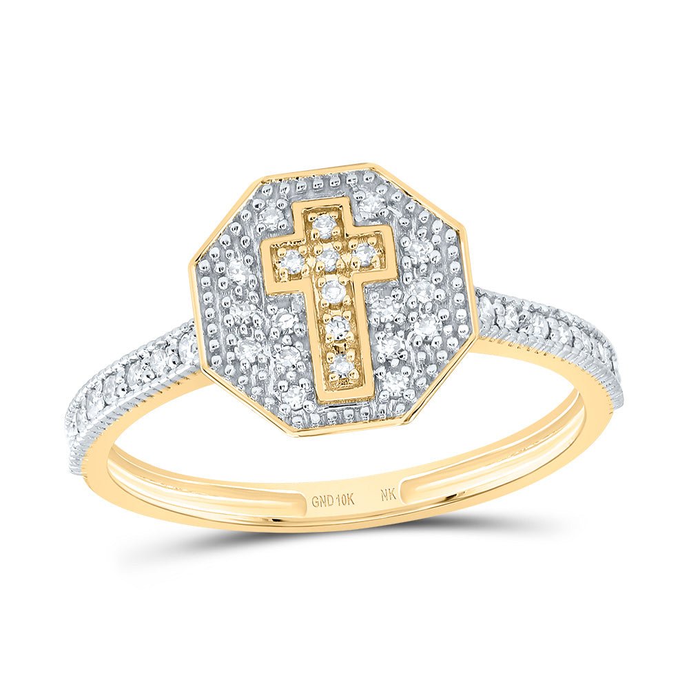 10K Yellow Gold Diamond Fashion Octagon Cross Ring 1/6 Cttw - Splendid Jewellery