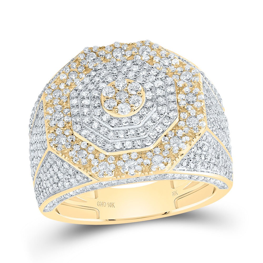 10K Yellow Gold Diamond Fashion Octagon Flower Men's Ring 2 1/3 Cttw - Splendid Jewellery