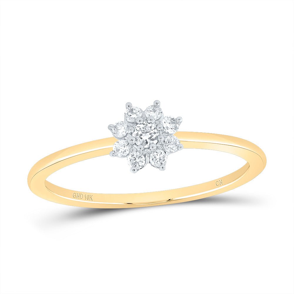10K Yellow Gold Diamond Flower Fashion Women's Ring 1/10 Cttw - Splendid Jewellery