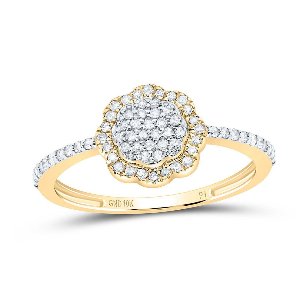 10K Yellow Gold Diamond Flower Ring 1/4 Cttw - Splendid Jewellery