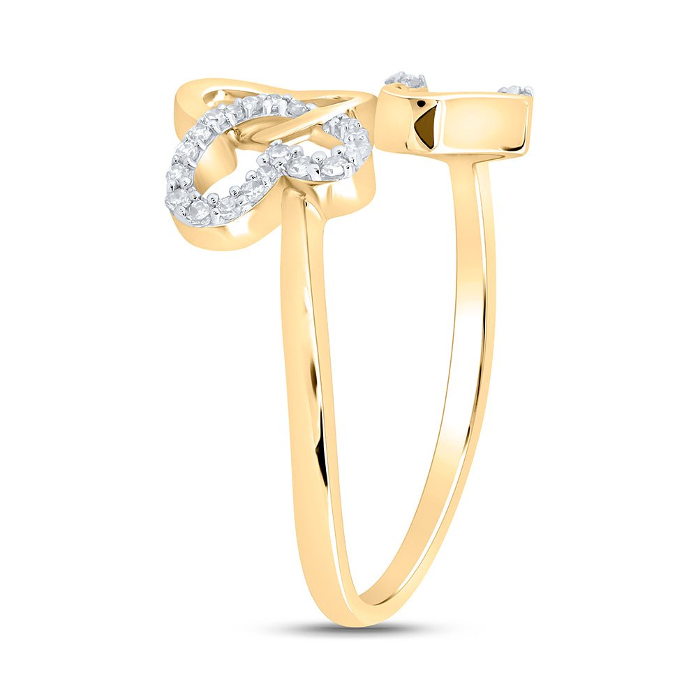 10K Yellow Gold Diamond Gift Butterfly Heart Ring 1/10 Cttw - Splendid Jewellery