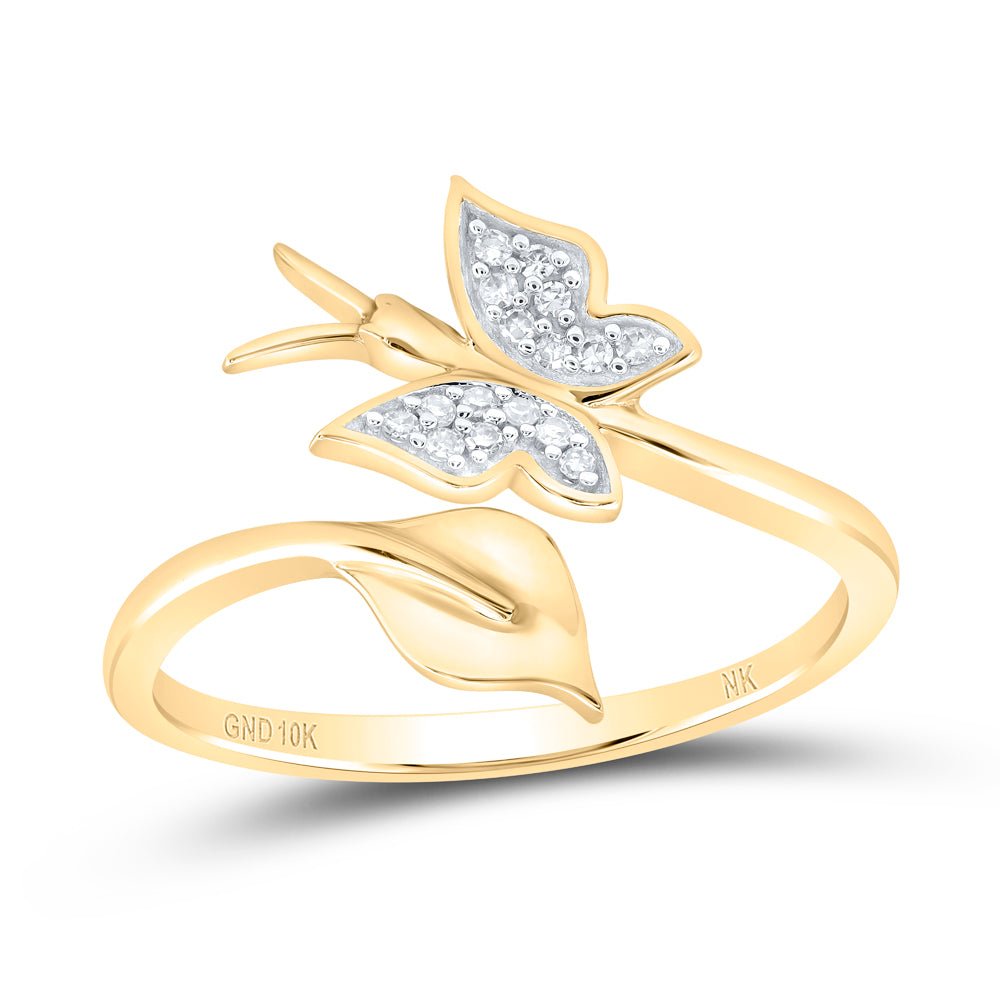 10K Yellow Gold Diamond Gift Butterfly Ring 1/20 Cttw - Splendid Jewellery