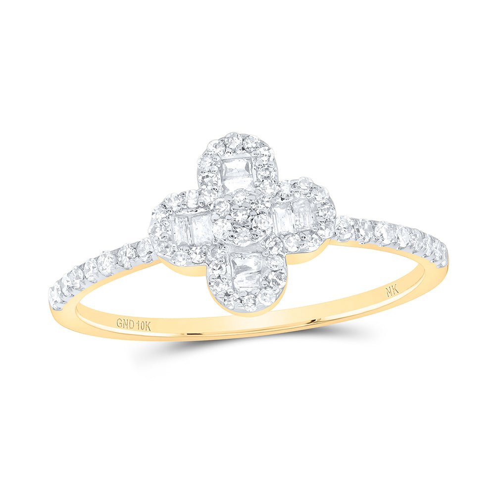 10K Yellow Gold Diamond Gift Clover Women's Ring 1/3 Cttw - Splendid Jewellery