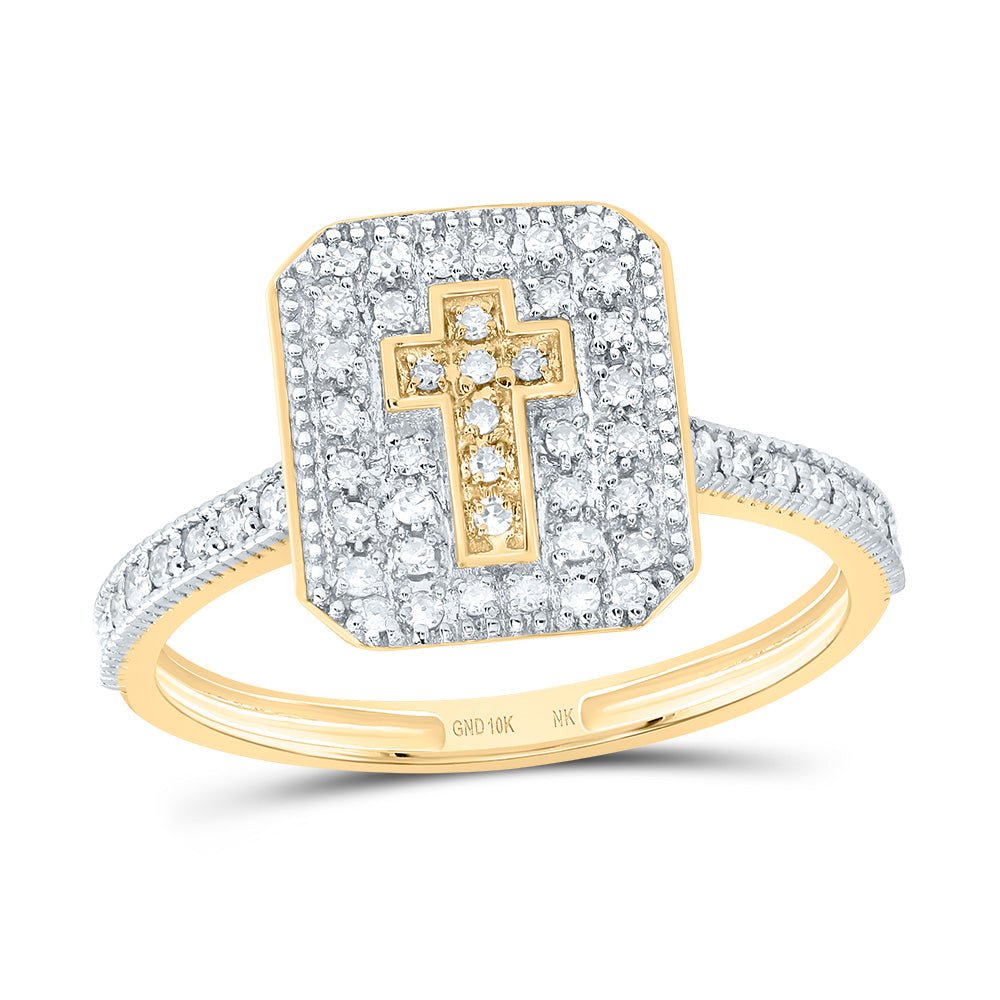 10K Yellow Gold Diamond Gift Cross Emerald Ring 1/4 Cttw - Splendid Jewellery