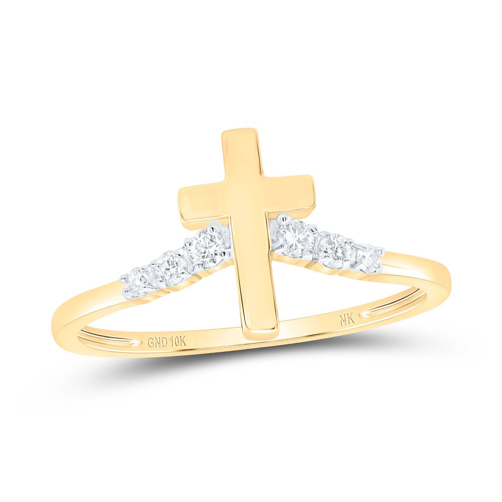 10K Yellow Gold Diamond Gift Cross Ring 1/10 Cttw - Splendid Jewellery