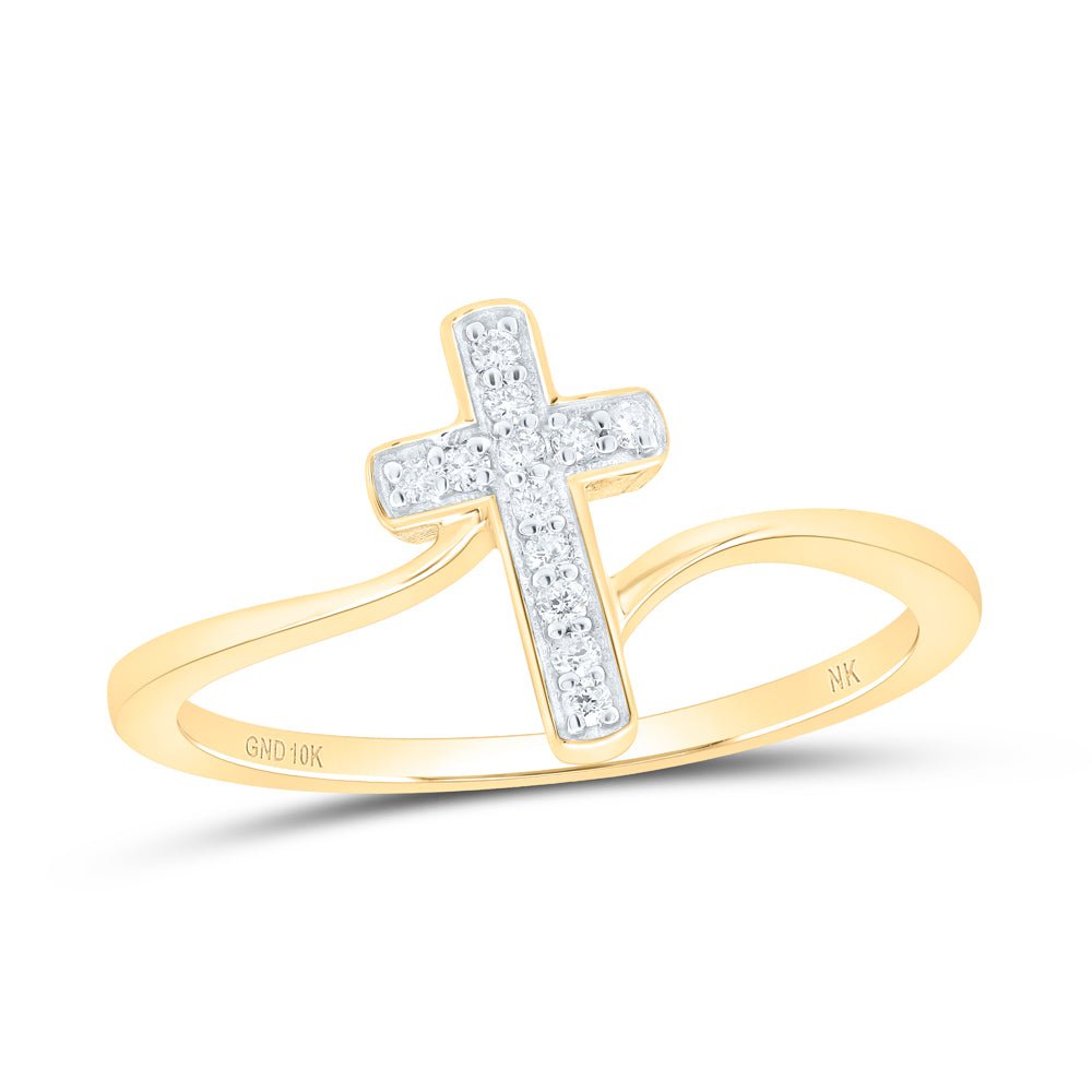 10K Yellow Gold Diamond Gift Cross Ring 1/12 Cttw - Splendid Jewellery