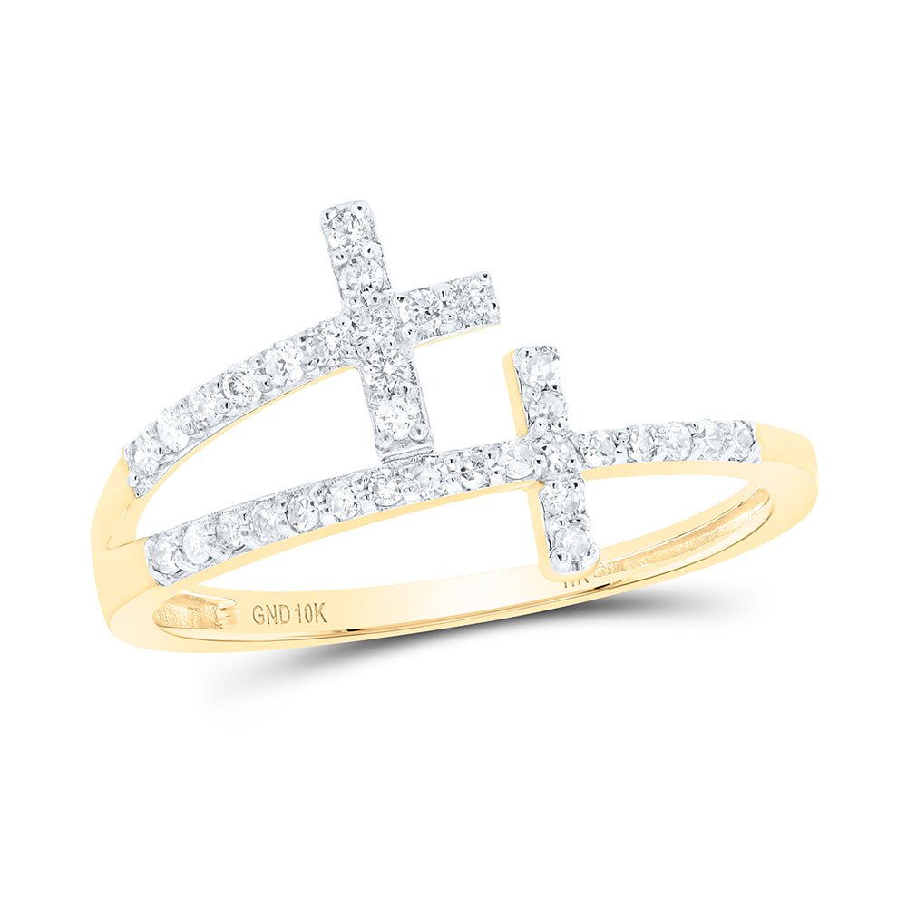 10K Yellow Gold Diamond Gift Cross Ring 1/5 Cttw - Splendid Jewellery