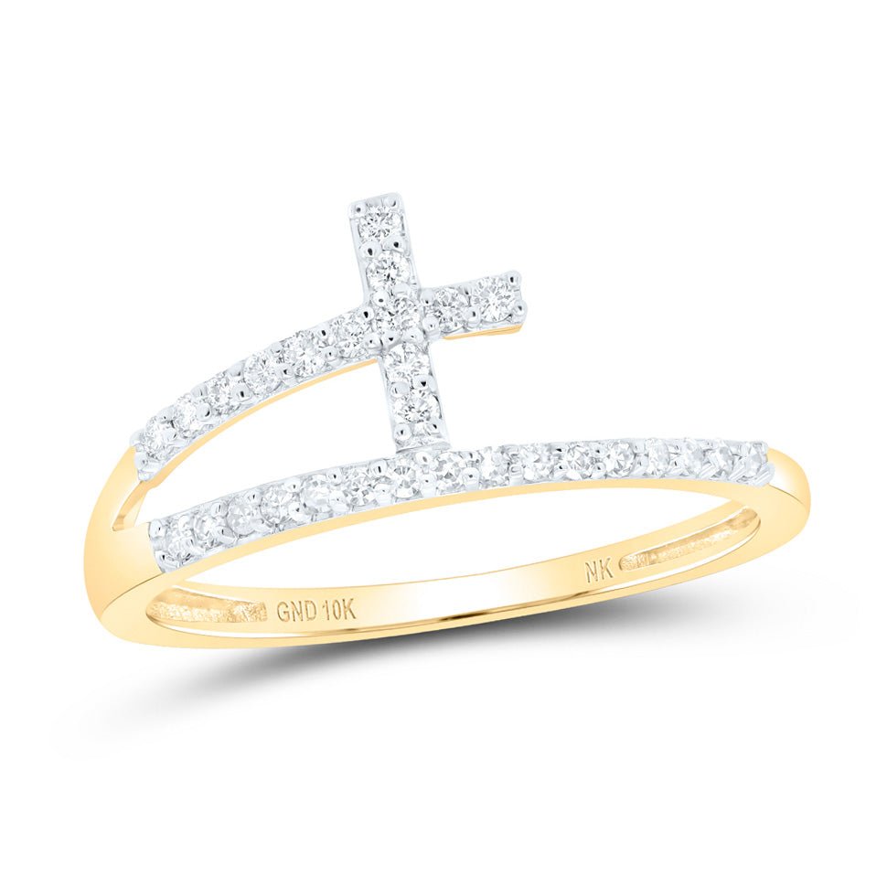 10K Yellow Gold Diamond Gift Cross Ring 1/6 Cttw - Splendid Jewellery