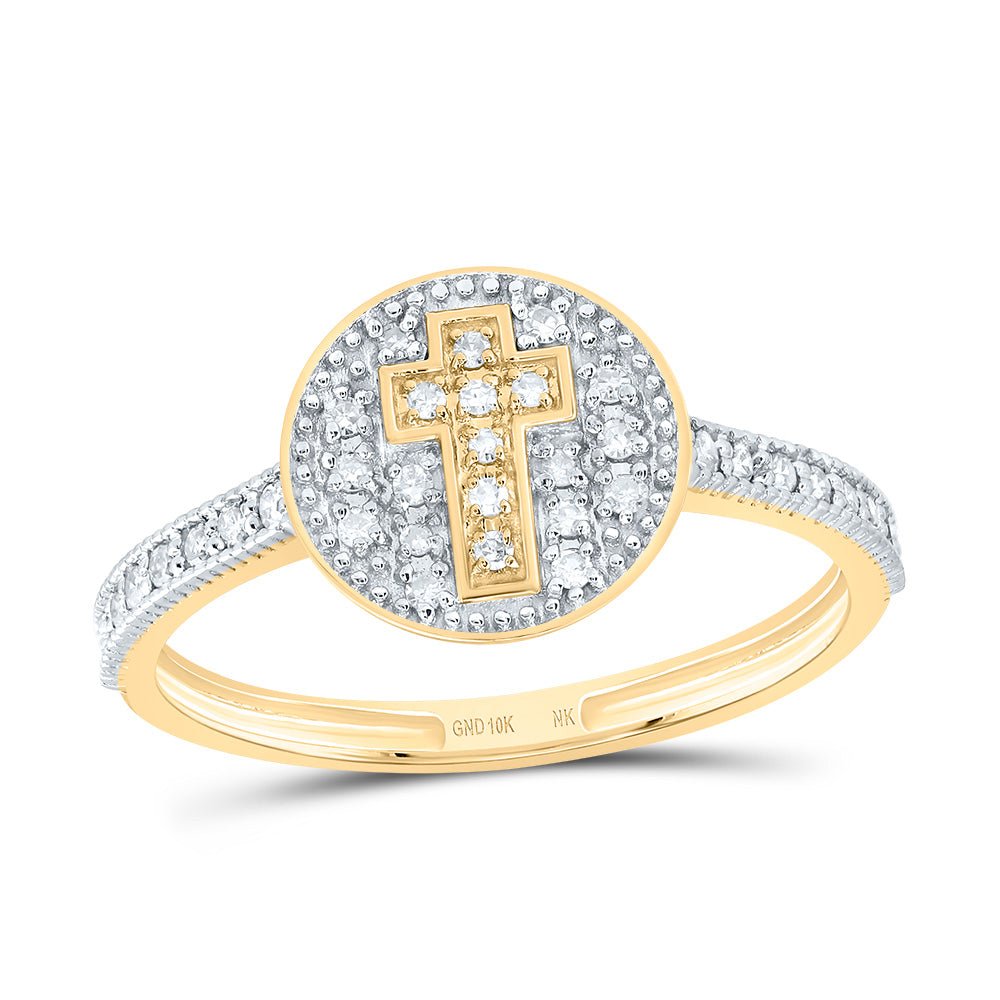 10K Yellow Gold Diamond Gift Cross Ring 1/8 Cttw - Splendid Jewellery