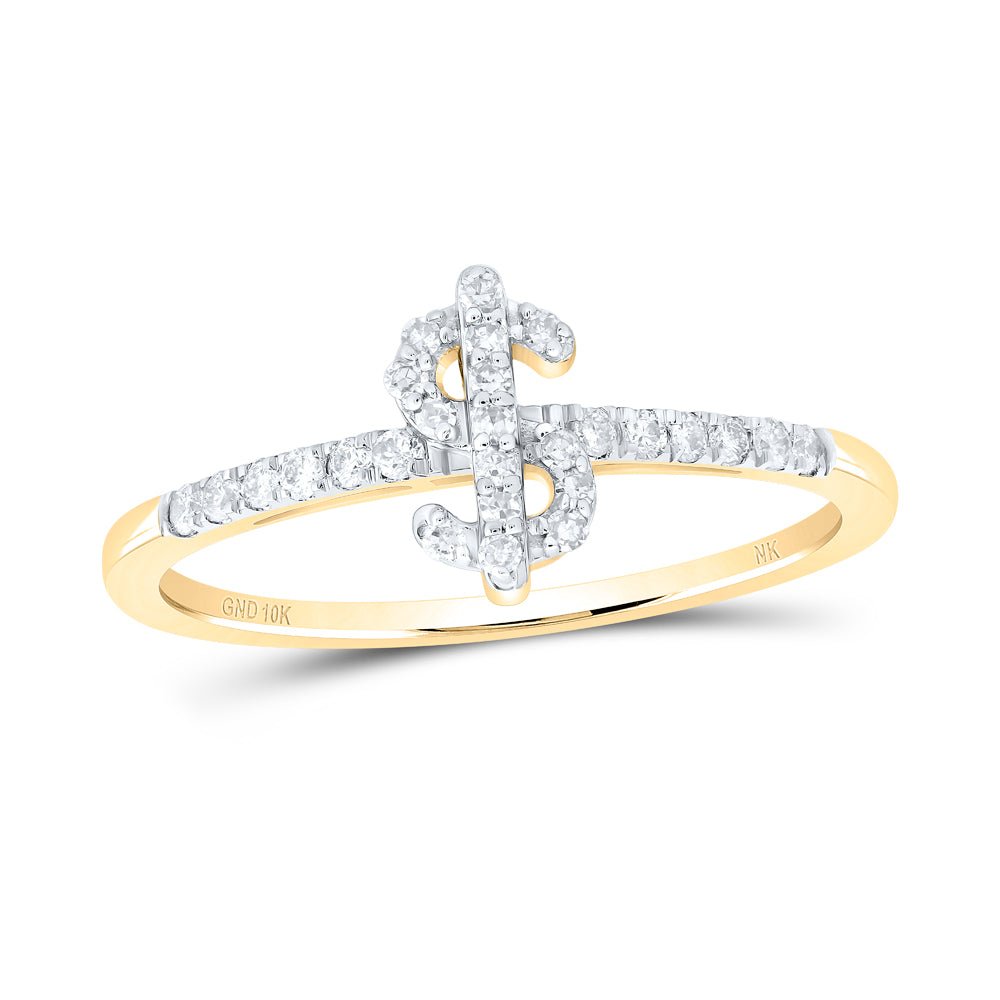 10K Yellow Gold Diamond Gift Dollar Sign Ring 1/5 Cttw - Splendid Jewellery