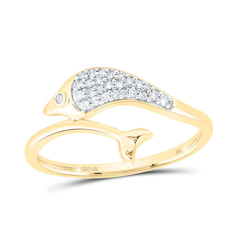 10K Yellow Gold Diamond Gift Dolphin Ring 1/10 Cttw - Splendid Jewellery
