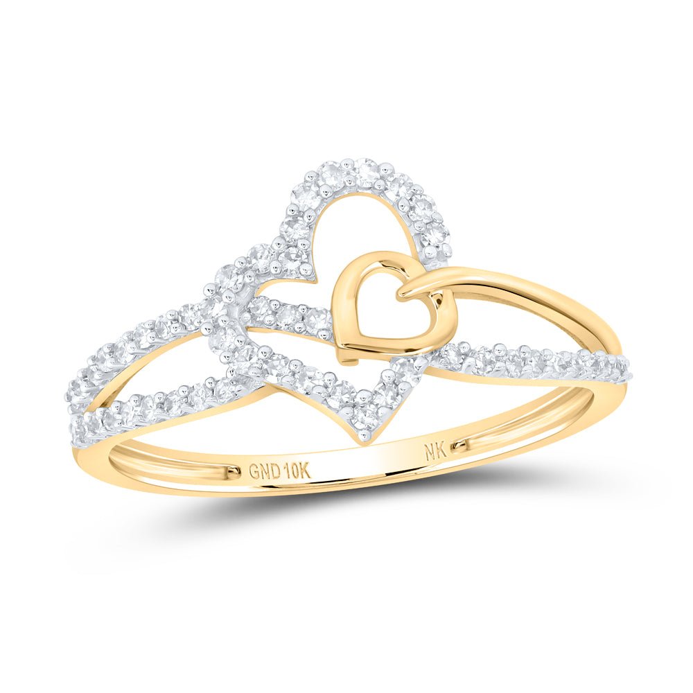 10K Yellow Gold Diamond Gift Heart Ring 1/5 Cttw - Splendid Jewellery