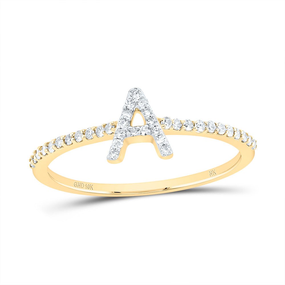 10K Yellow Gold Diamond Gift Initial "A" Ring 1/6 Cttw - Splendid Jewellery