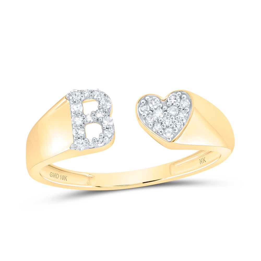 10K Yellow Gold Diamond Gift Initial "B" Women's Heart Ring 1/8 Cttw - Splendid Jewellery