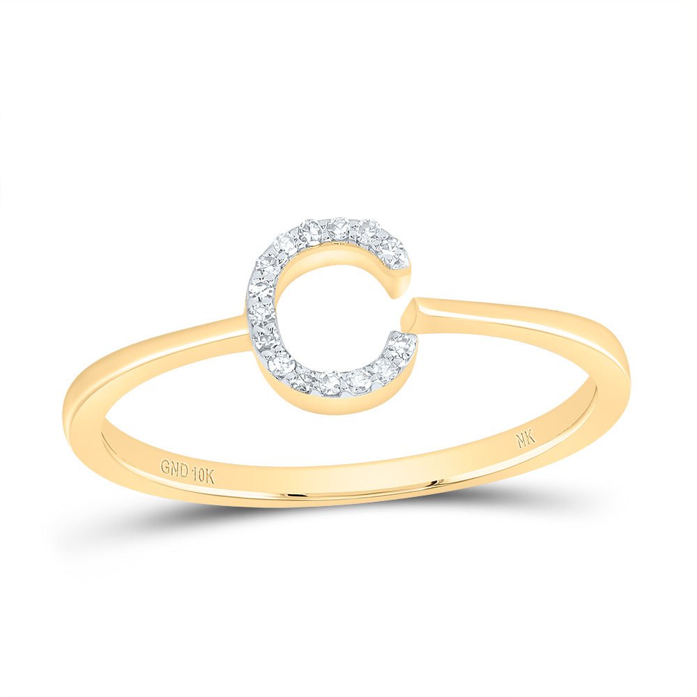 10K Yellow Gold Diamond Gift Initial "C" Ring 1/20 Cttw - Splendid Jewellery