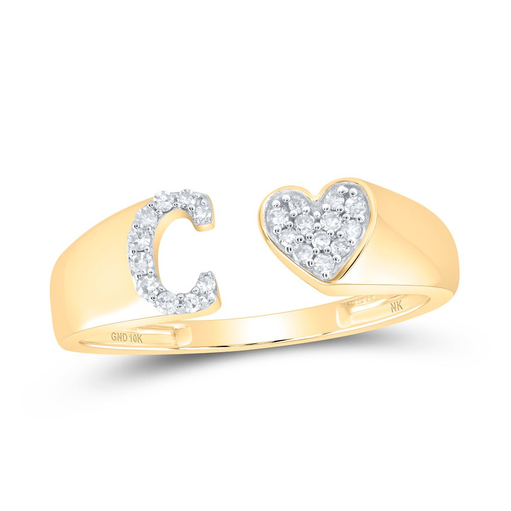 10K Yellow Gold Diamond Gift Initial "C" Women's Heart Ring 1/10 Cttw - Splendid Jewellery