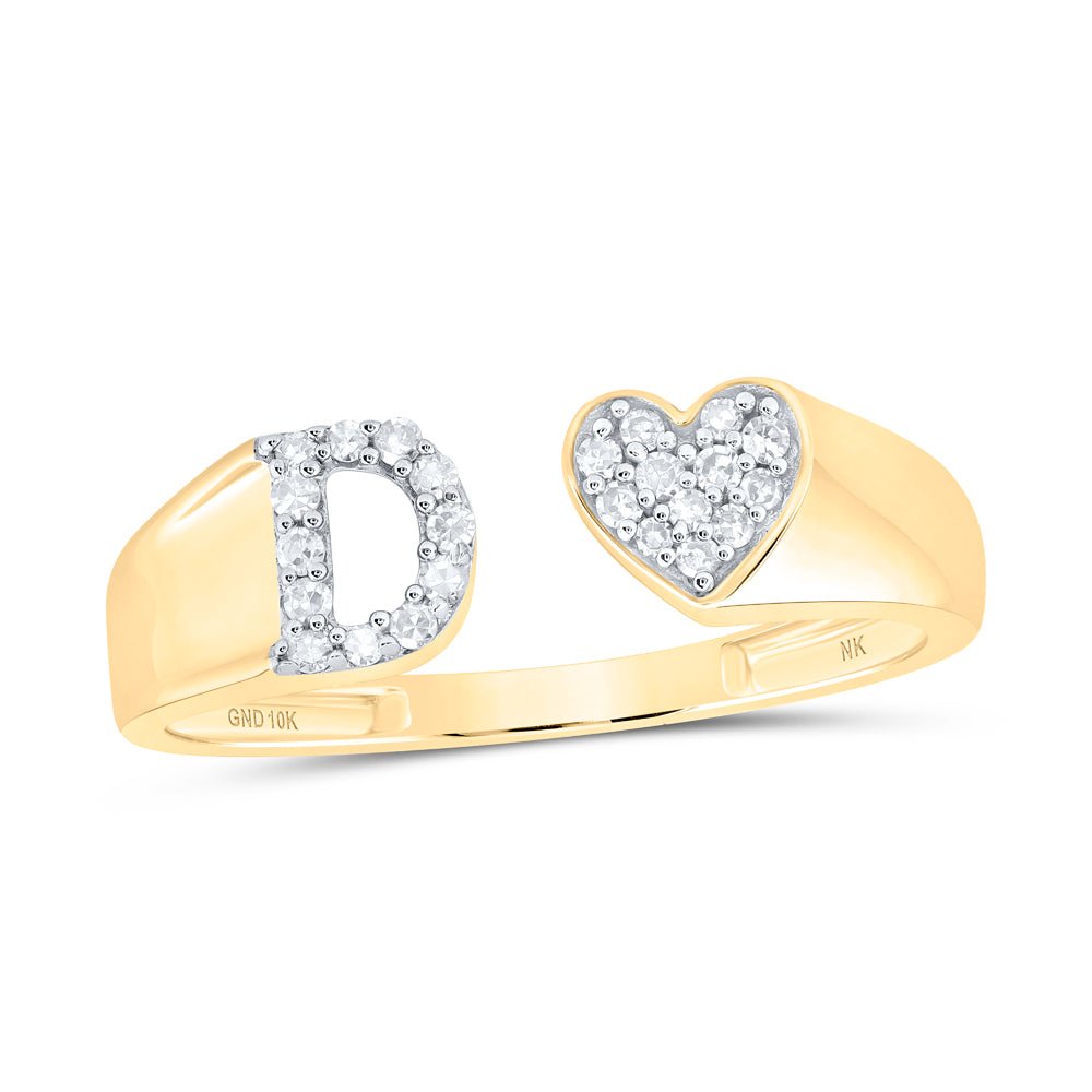 10K Yellow Gold Diamond Gift Initial "D" Women's Heart Ring 1/8 Cttw - Splendid Jewellery