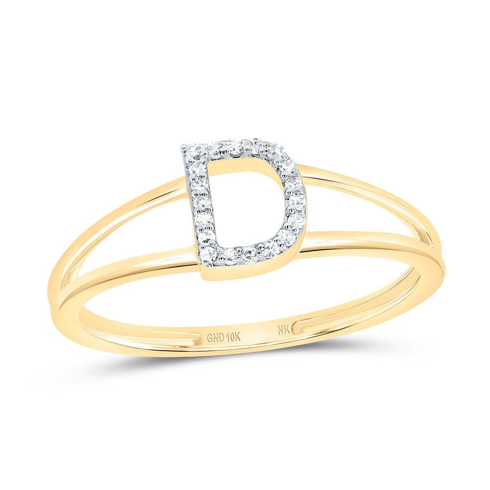 10K Yellow Gold Diamond Gift Initial "D" Women's Ring 1/20 Cttw - Splendid Jewellery