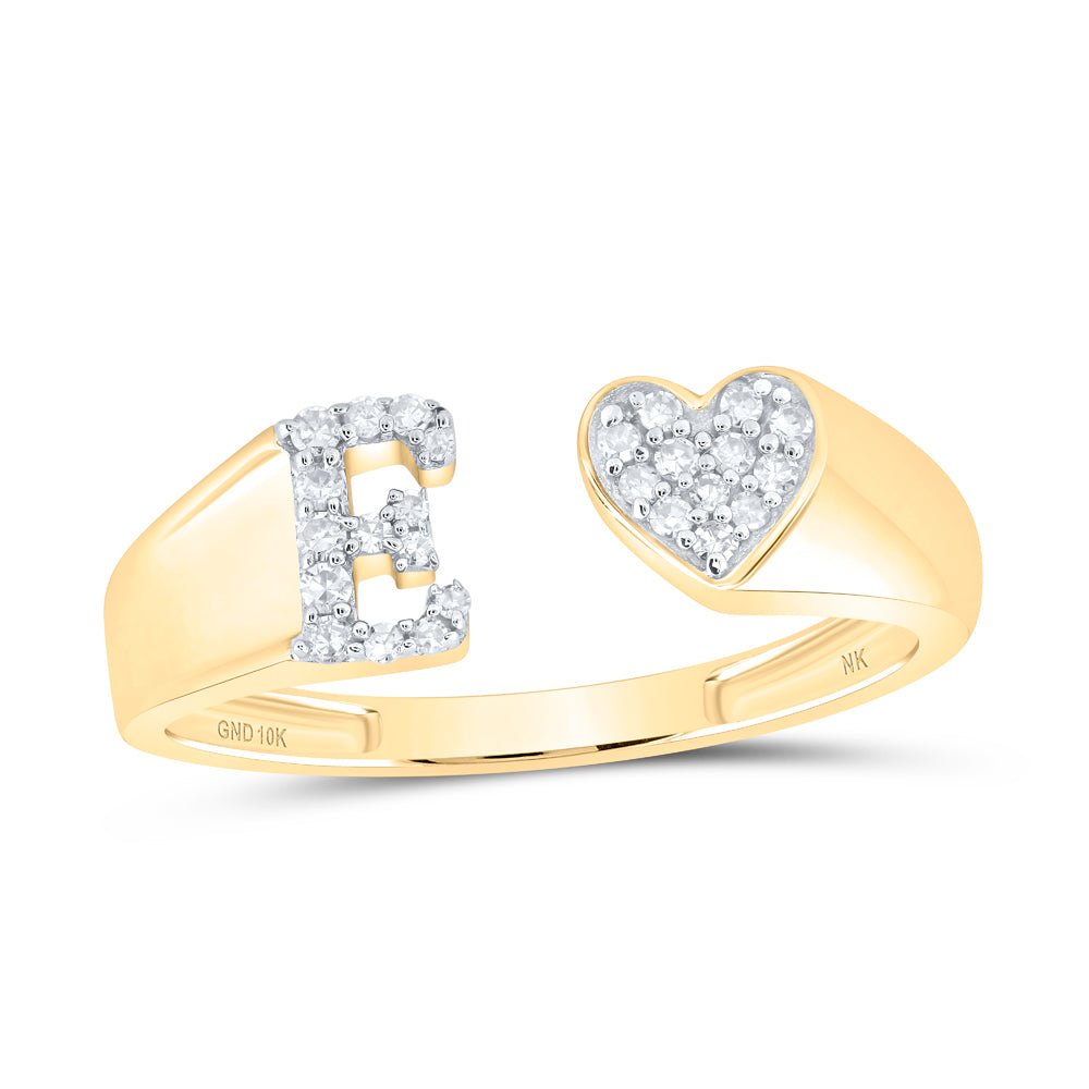 10K Yellow Gold Diamond Gift Initial "E" Women's Heart Ring 1/10 Cttw - Splendid Jewellery