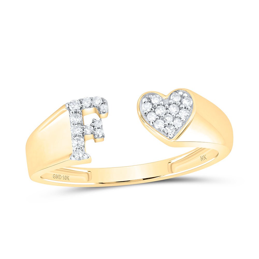10K Yellow Gold Diamond Gift Initial "F" Women's Heart Ring 1/10 Cttw - Splendid Jewellery