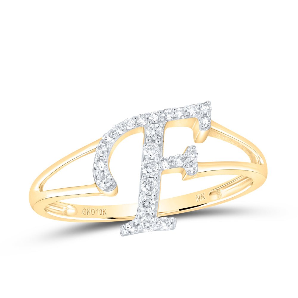 10K Yellow Gold Diamond Gift Initial "F" Women's Ring 1/6 Cttw - Splendid Jewellery