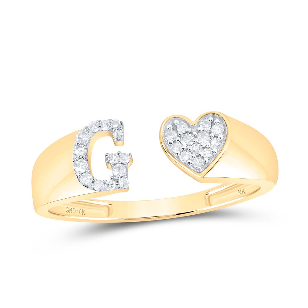 10K Yellow Gold Diamond Gift Initial "G" Women's Heart Ring 1/10 Cttw - Splendid Jewellery