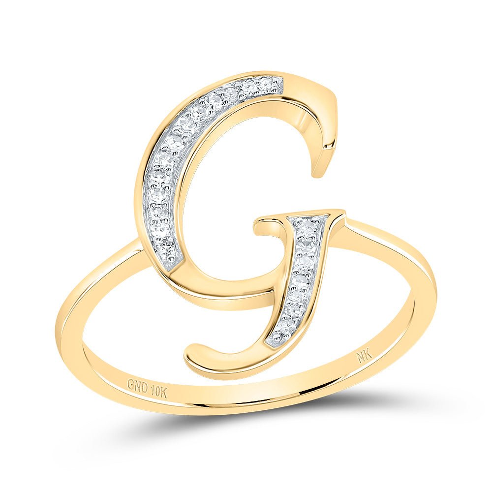 10K Yellow Gold Diamond Gift Initial "G" Women's Ring 1/10 Cttw - Splendid Jewellery
