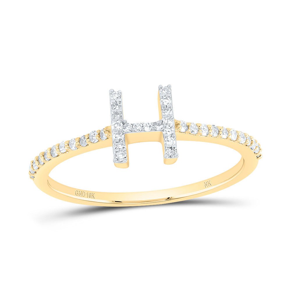 10K Yellow Gold Diamond Gift Initial "H" Ring 1/6 Cttw - Splendid Jewellery