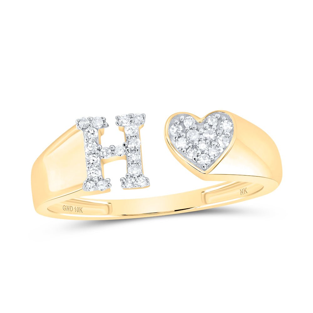 10K Yellow Gold Diamond Gift Initial "H" Women's Heart Ring 1/8 Cttw - Splendid Jewellery