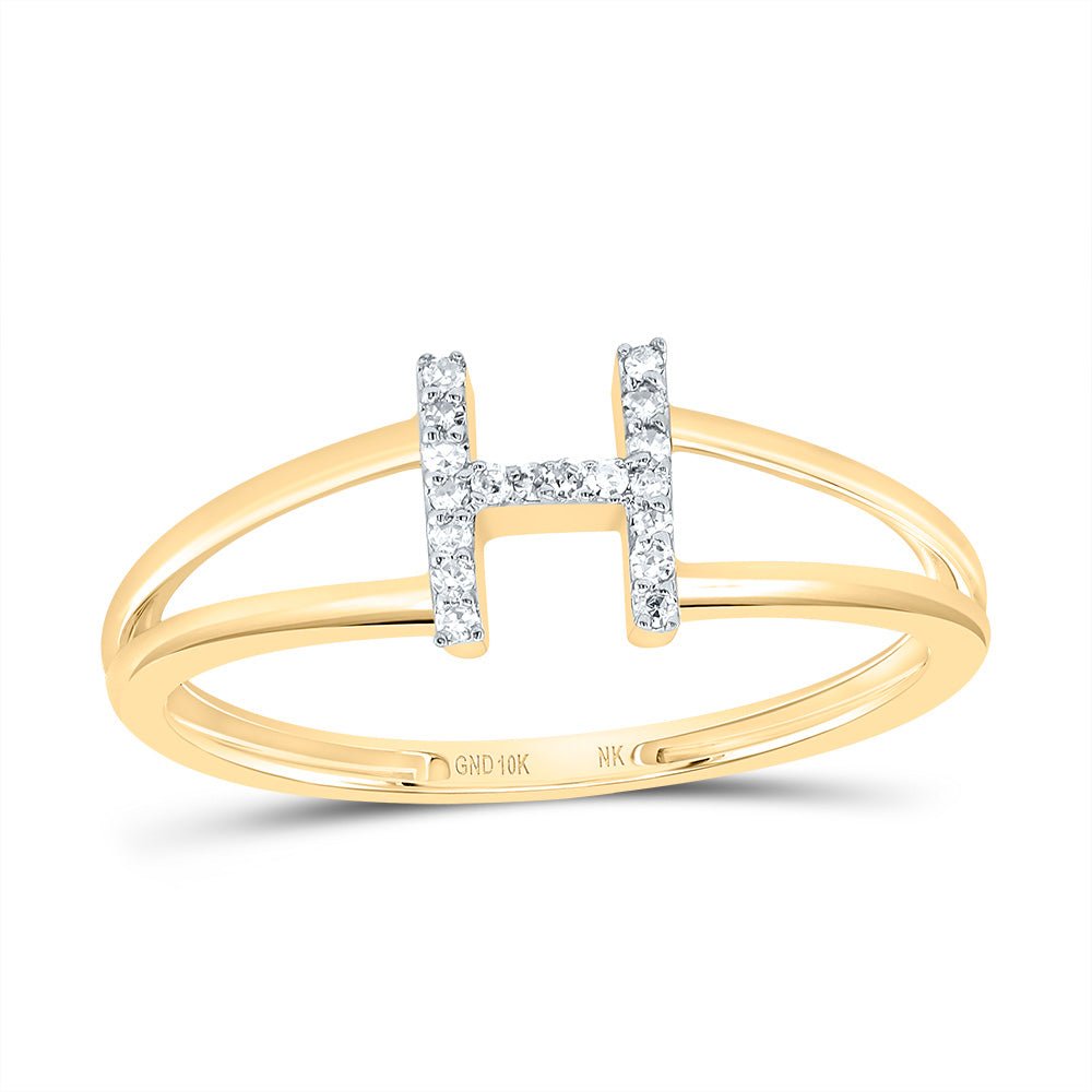 10K Yellow Gold Diamond Gift Initial "H" Women's Ring 1/20 Cttw - Splendid Jewellery