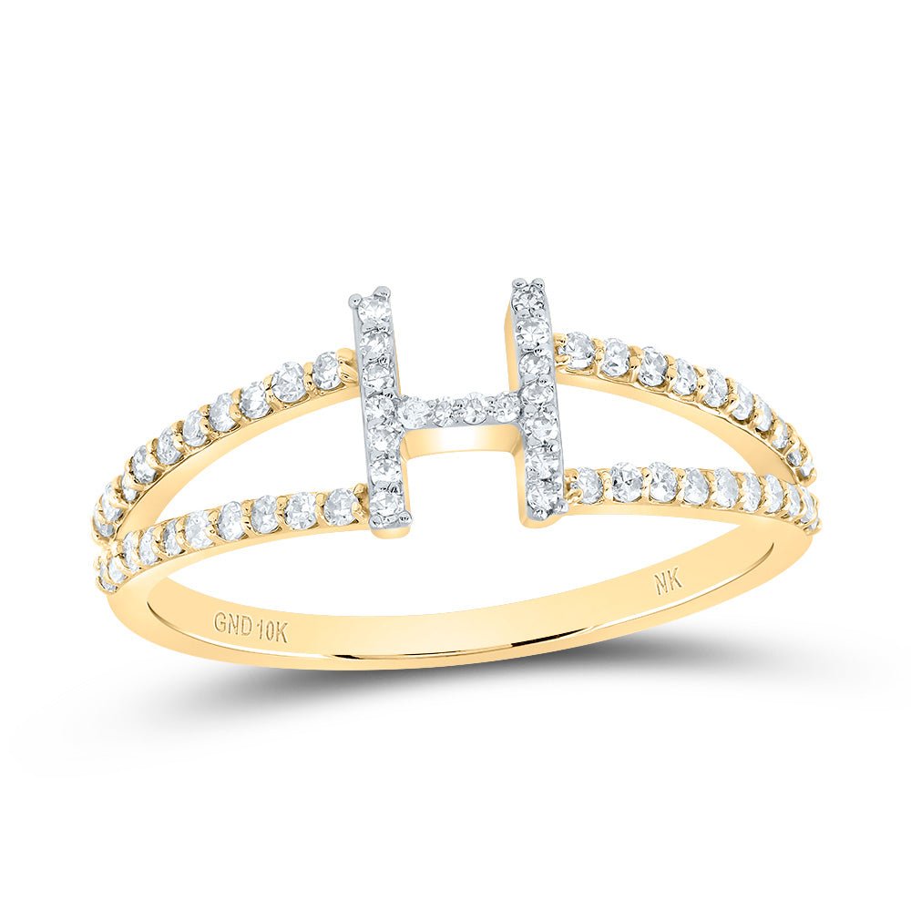 10K Yellow Gold Diamond Gift Initial "H" Women's Ring 1/4 Cttw - Splendid Jewellery