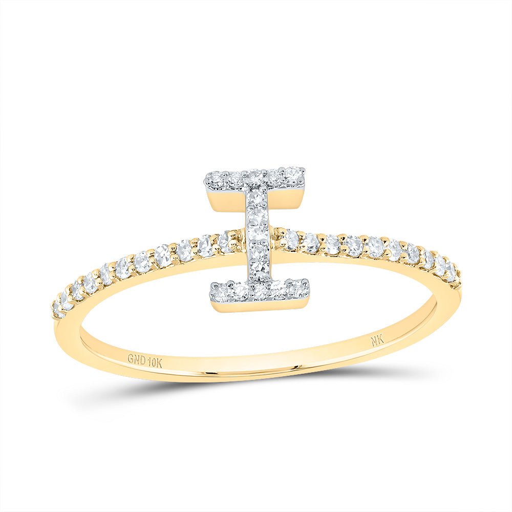 10K Yellow Gold Diamond Gift Initial "I" Ring 1/6 Cttw - Splendid Jewellery