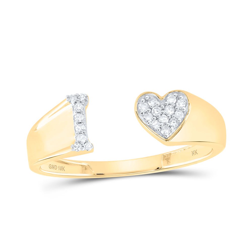10K Yellow Gold Diamond Gift Initial "I" Women's Heart Ring 1/10 Cttw - Splendid Jewellery