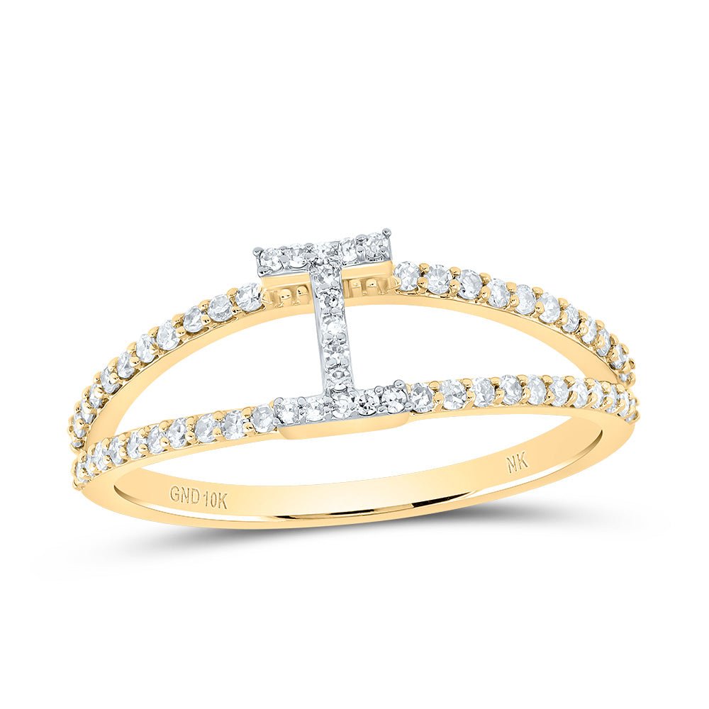 10K Yellow Gold Diamond Gift Initial "I" Women's Ring 1/4 Cttw - Splendid Jewellery