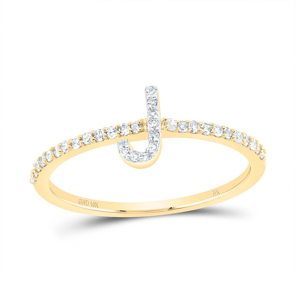 10K Yellow Gold Diamond Gift Initial "J" Ring 1/6 Cttw - Splendid Jewellery