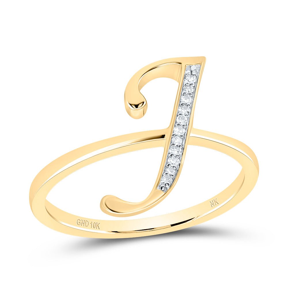 10K Yellow Gold Diamond Gift Initial "J" Women's Ring 1/20 Cttw - Splendid Jewellery