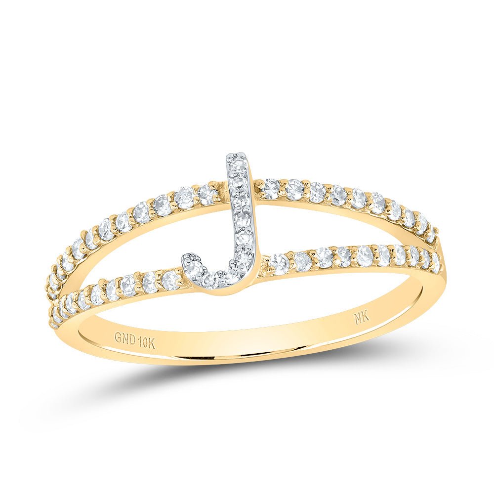 10K Yellow Gold Diamond Gift Initial "J" Women's Ring 1/4 Cttw - Splendid Jewellery