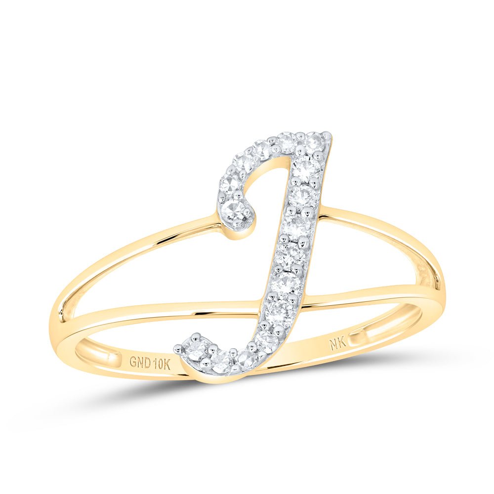 10K Yellow Gold Diamond Gift Initial "J" Women's Ring 1/8 Cttw - Splendid Jewellery